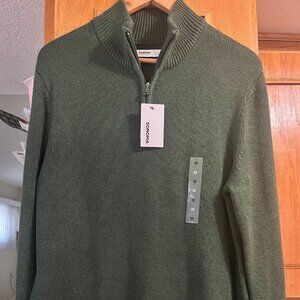 Sonoma Men's Sweater Size M Pine Green 1/4 Zip Pullover Mock Neck Long Sleeve